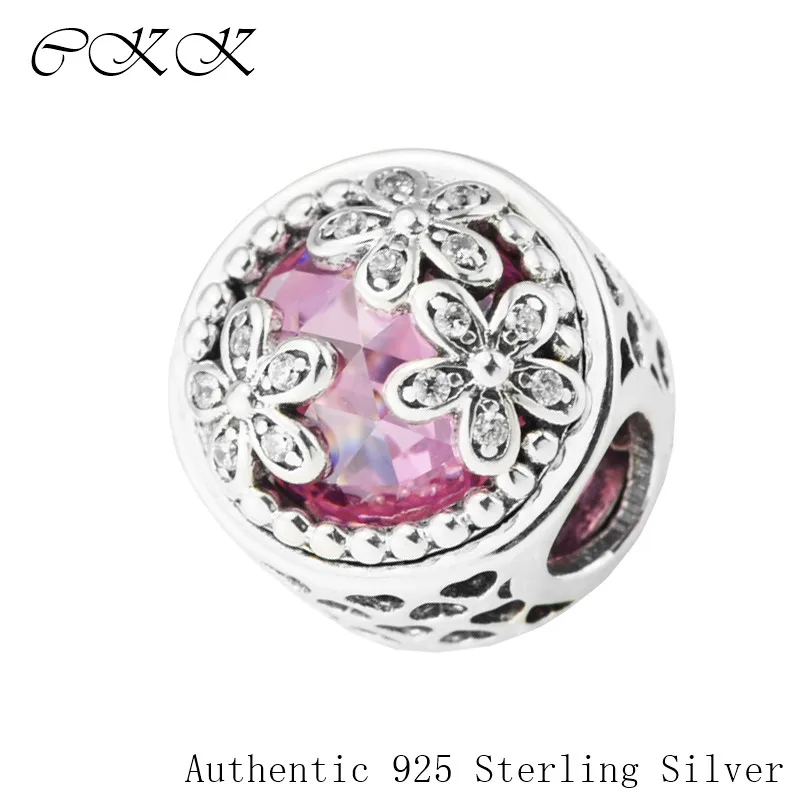 

Dazzling Daisy Meadow Charm 100% 925 Sterling Silver Pink Clear Zircon Beads for Jewelry Making Fit Charms Bracelets Diy PFR509