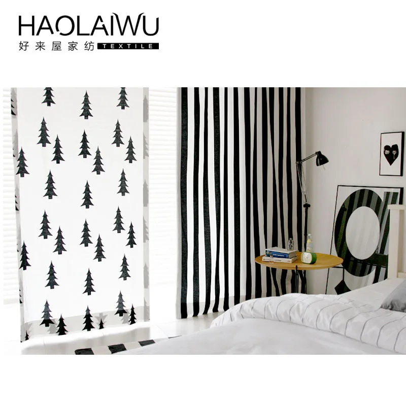 

Window Curtain Child 3D photo black Christmas Trees Print Curtains Child Tulle Room curtains for Bedroom Kids Cortina
