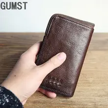 GUMST Vintage Genuine Leather Cowhide Men Mens Short Wallet Wallets Purse Zipper Coin Pocket Male Carteira ID Card Holder new short paragraph men s wallets vintage look long wallet pu leather wallet men ms male purse card case cash holder carteira