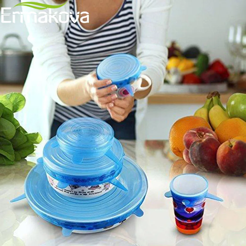 

ERMAKOVA 6-Pieces Silicone Stretch Lids Reusable Bowl silicon Food Cover Seal Container Wrap Lid Keeping Food Fresh Gadget