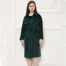 Elegant Turn down Collar Blackgreen Ladies Woolen font b Jacket b font Extra Long Design font