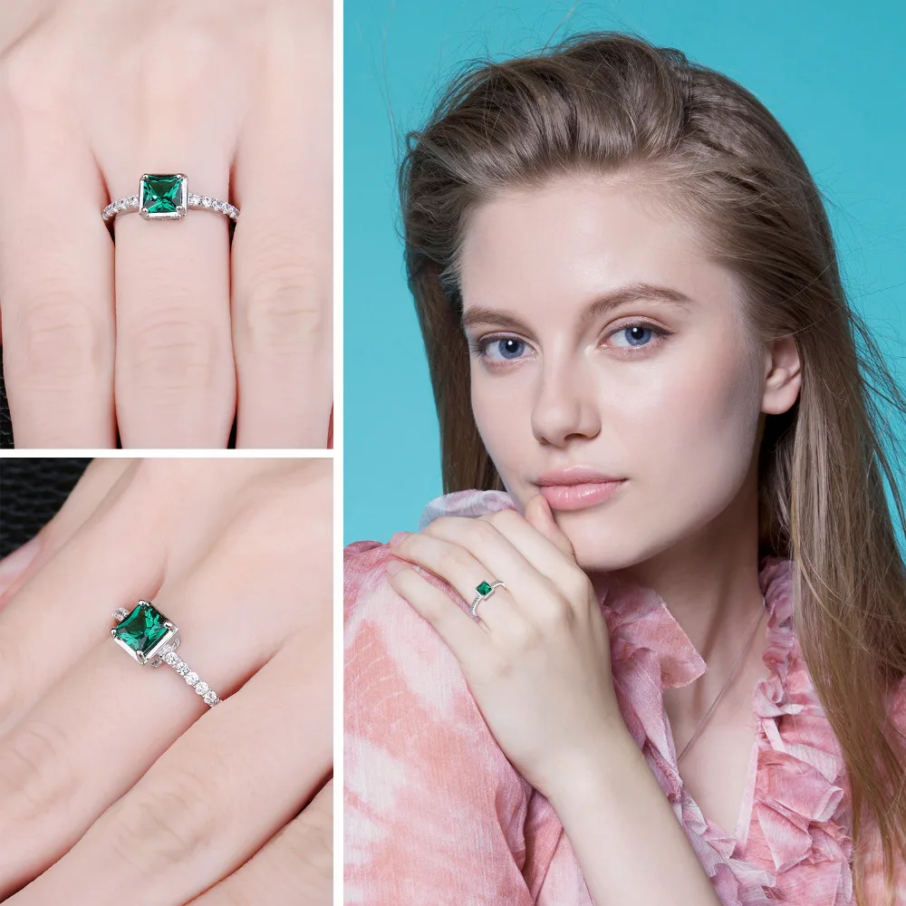 JewelryPalace квадратный 0.5ct Зеленый создания Изумрудный пасьянс кольцо одноцветное 925 пробы-серебро-ювелирные изделия Обручение кольцо для Для женщин подарок