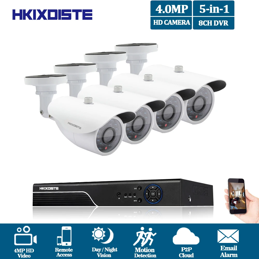 

HKIXDISTE 8CH 5MP 4MP 1080P HDMI P2P TVI DVR Surveillance System 4MP Video Output 4PCS 4.0MP AHD Camera Home Security CCTV Kits
