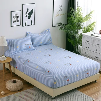 

Hot sell Modern simple fashion blue smile white gray stripe Bedclothes fitted sheet pillowcase full Size adult/kid home ornament