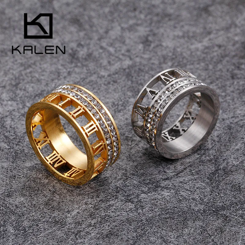 Kalen, нержавеющая сталь, золото и серебро, кольца для женщин, Богемия, Anillos Mujer, стразы, римские цифры, обручальные кольца, ювелирные изделия