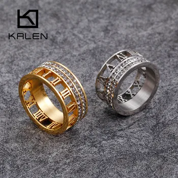 

Kalen Stainless Steel Gold Color Rings For Women Bohemia Anillos Mujer Zircon Roman Numerals Wedding Rings Bague Jewelry