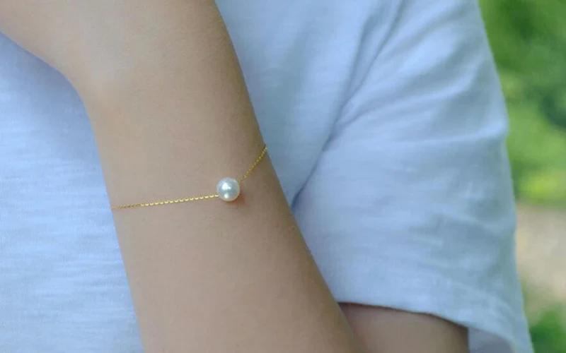 Sinya 18k gold Chain bracelets with 7.5-8mm natural round pearls for women girls Mum lover length 15.5cm to 18cm optional  (2)