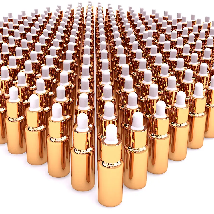 

high grade 100pcs special golden glass 20ml dropper cap bottle , buy luxury empty gold 20 ml glass dropper bottle bulk