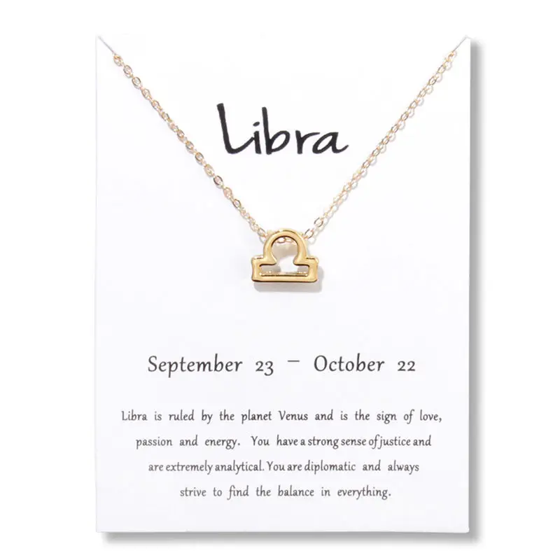 

Libra 12 Constellations Choker Necklace Pendant Leo Pisces Virgo Scorpio Capricorn Birthday Gift White Card Necklaces Jewelry