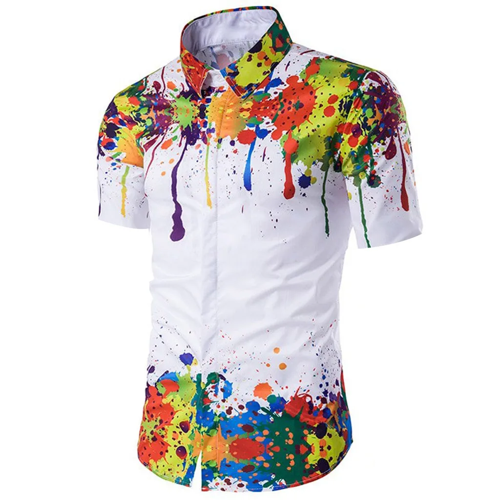 

Summer Men's shirt Casual Short sleeve Hawaiian shirt Turndown Collar Colorful Paint Pattern Male Blouse Top Camisa masculina