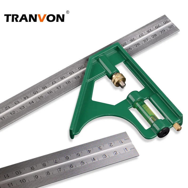 

TRANVON Angle Ruler Adjustable Engineers Combination Try Square Set Measuring Tools 300mm 45/90 Degrees