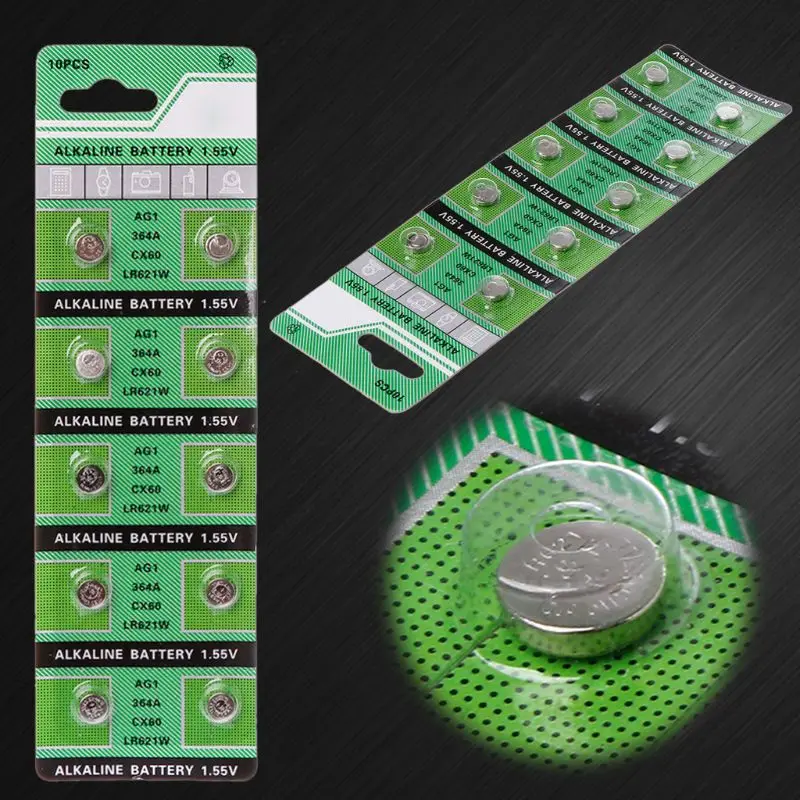 

10PCS Watch Battery AG1 1.55V 364 SR621SW LR621 621 LR60 CX60 Alkaline Button Coin Cell Batteries