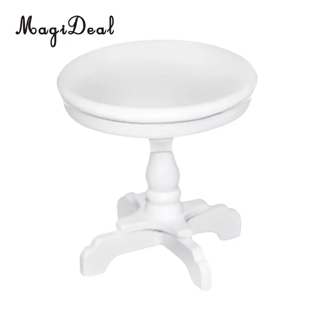 1/12 Scale Outdoor Patio Garden Coffee Tea Table for Dollhouse Living Room Bedroom Wooden Round White Miniature Furniture Acc
