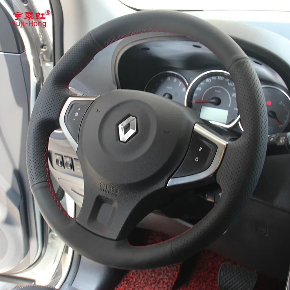 PONSY автомобильные рулевые крышки для Renault Koleos 2009- Натуральная кожа авто ручной-сшитый верх слой коровья кожа