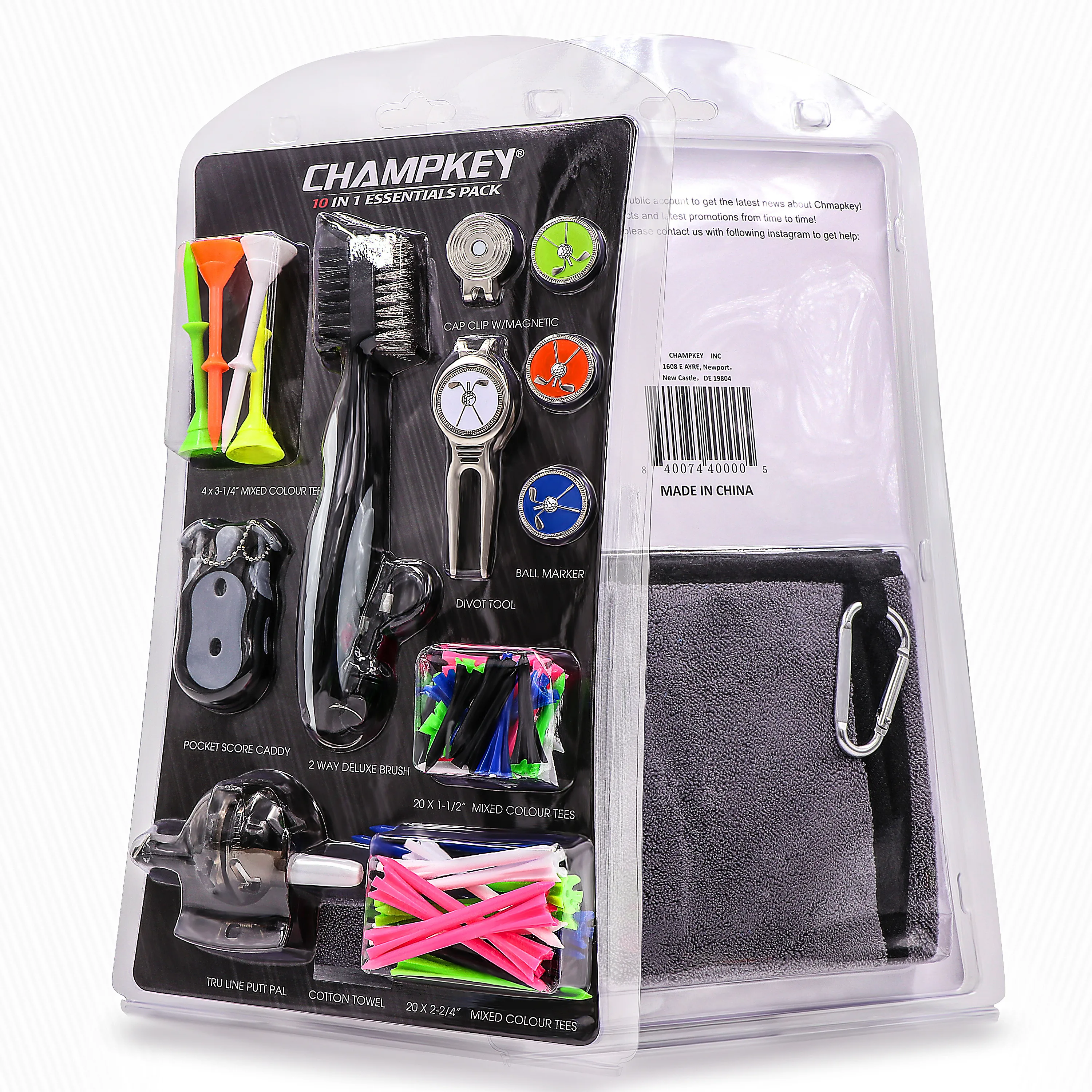 

Champkey Luxury Golf Accessories Set Including Golf Brush,Golf Tees,Golf Score Caddy,Golf Divot Tool,Cap Clip,Ball Marker,etc.