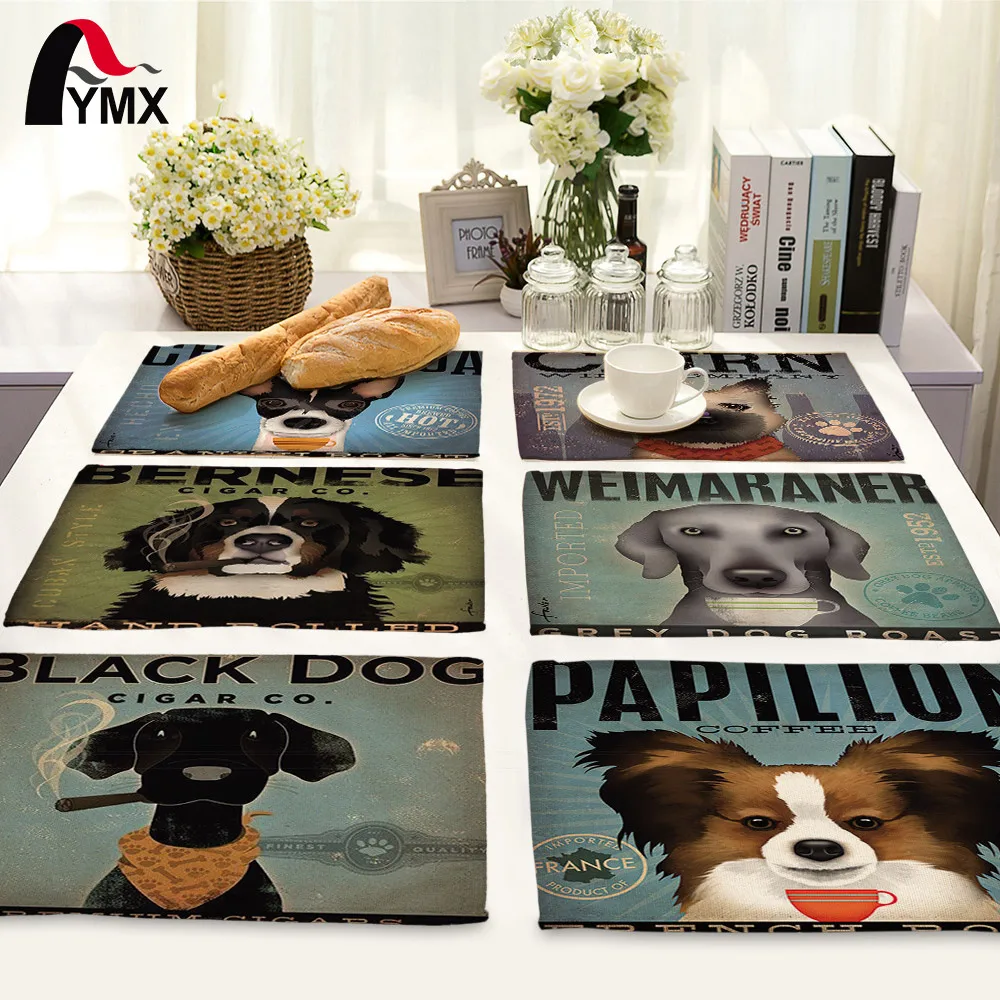 

42X32CM Cute Cartoon Dog Printed Table Napkins Dinner Napkins Dish Towel Tea Coffee Animal Dog Table Decor Western Mats