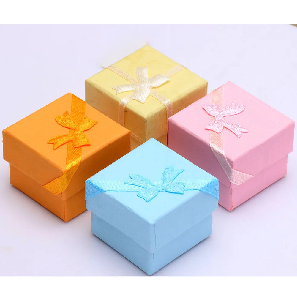 paper packing engagement ring box pink blue yellow orange 42*42*32mm
