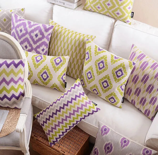 Free Shipping Purple Yellow Geometric Pillow Almofadas Case For Purple Yellow Geometric Pillow Almofadas Case For Seat Chair Car Bed Boho Cushion Cover Decorative Throw Pillows In From Home Garden On