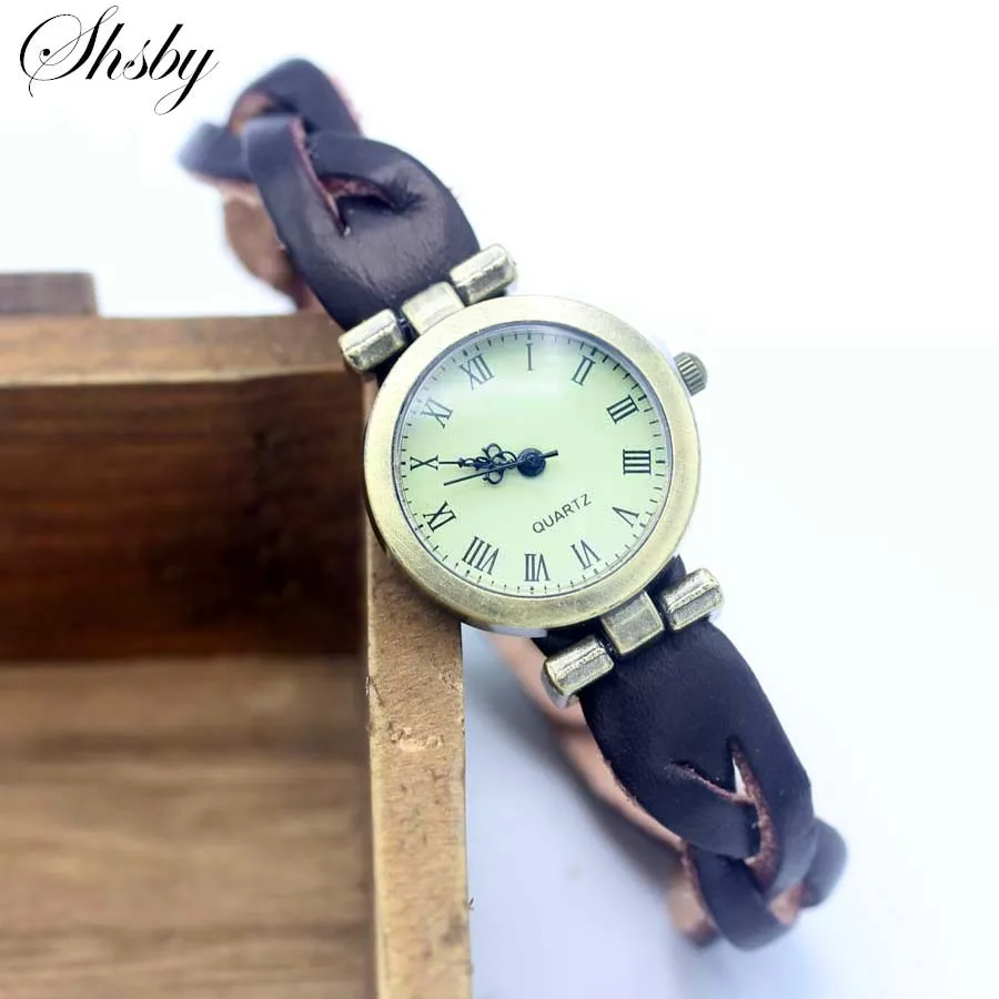 shsby simple unisex ROMA vintage watch leather strap bracelet watches Twist cross women dress watches bronze female wristwatch jessingshow antique cow leather strap watches women dress bracelet watches female men bronze quartz watch student leisure watch