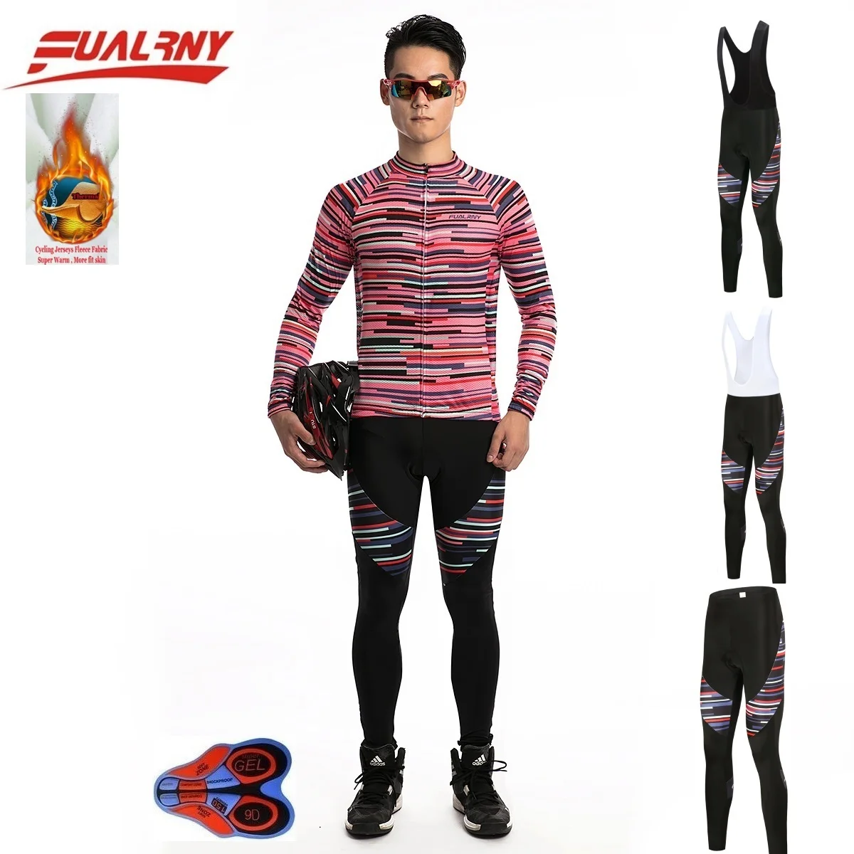 

2018 Team FUALRNY Red stripe Long sleeve Ropa Ciclismo Cycling Jersey sets/winter Thermal Fleece Clothing Bike Clothes For Man