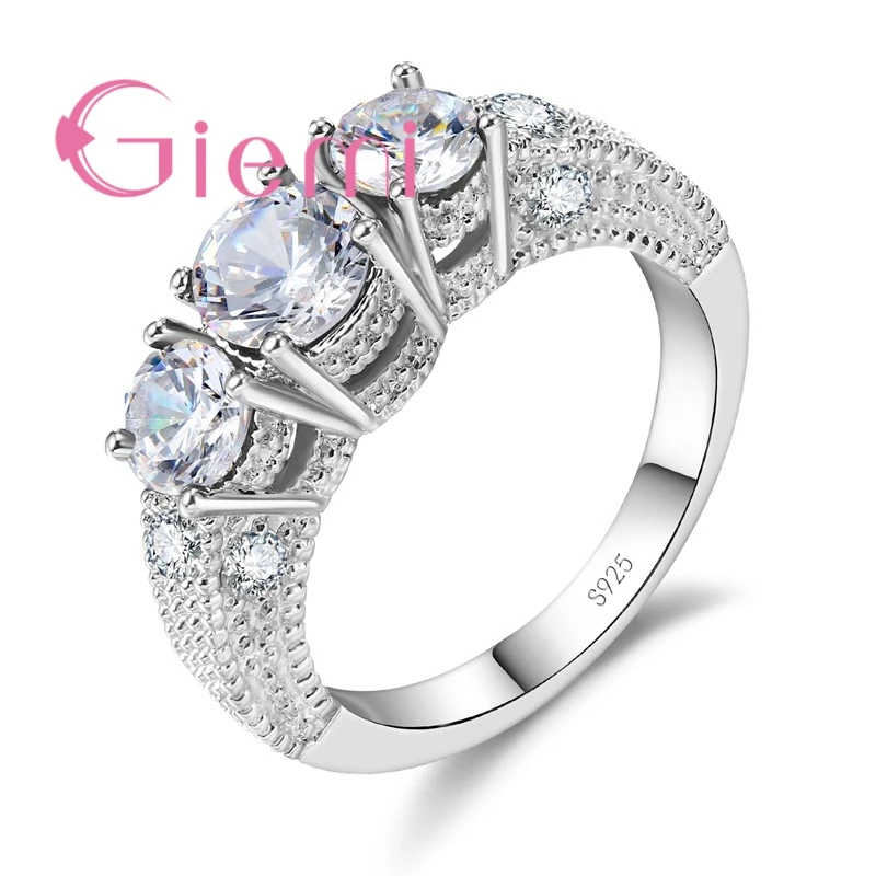 

GIEMI Sweet Round Geometry Crystal Ring for 925 Silver Female Engagement Wedding Ceremony Jewelry and Cubic Zirconia