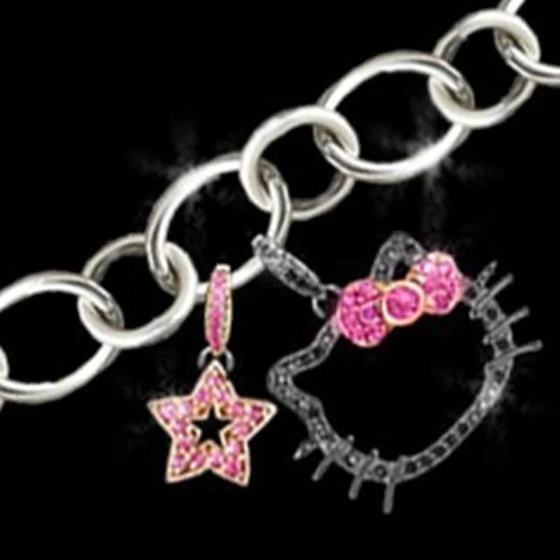 Сплав hello kitty браслет розовый украшение с бантом горный хрусталь звездный подарок