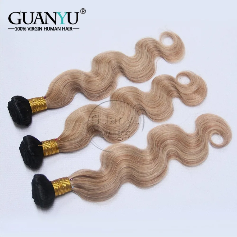Guanyuhair Ombre #1B/27 мёд блондинка 3 Связки с 360 синтетический Frontal шнурка волос Малайзии