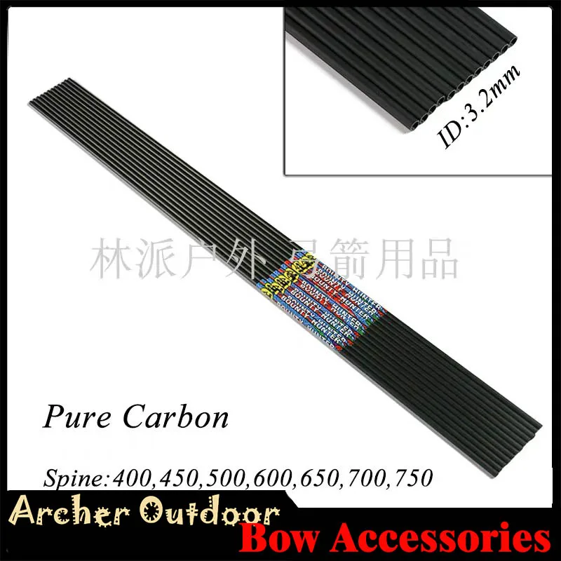 

6/12 Linkboy Spine 400 450 500 600 650 700 750 pure Carbon Arrow Shaft ID 3.2mm Compound Bow And Arrow Archery Hunting Shooting