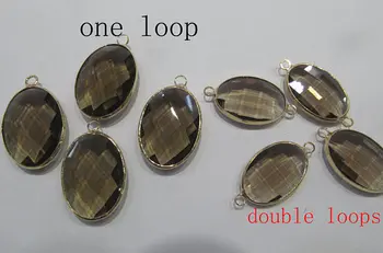 

12pcs 6-25mm Topaz Smoky Crystal Glass Pendant oval egg Faceted Double Connector smoky Rock Crystal Version original Rhodium bea