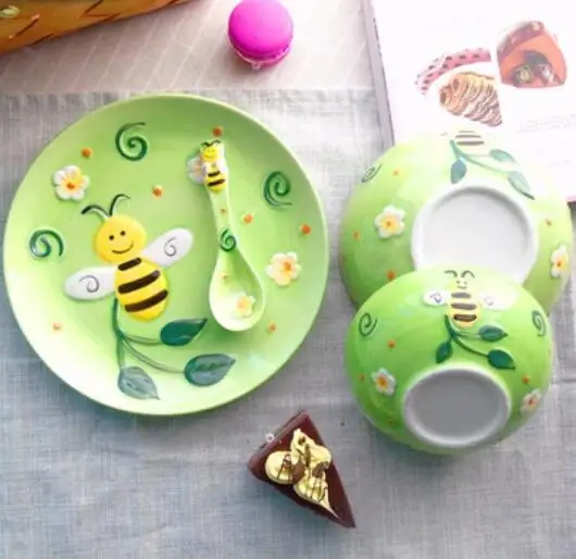 

Bowl/Spoon/Dish 4PCS/SET Cartoon Flatware Fruits Rice Salad Pottery Ceramic Bowl Soup Tableware Dinner Bowl Creative