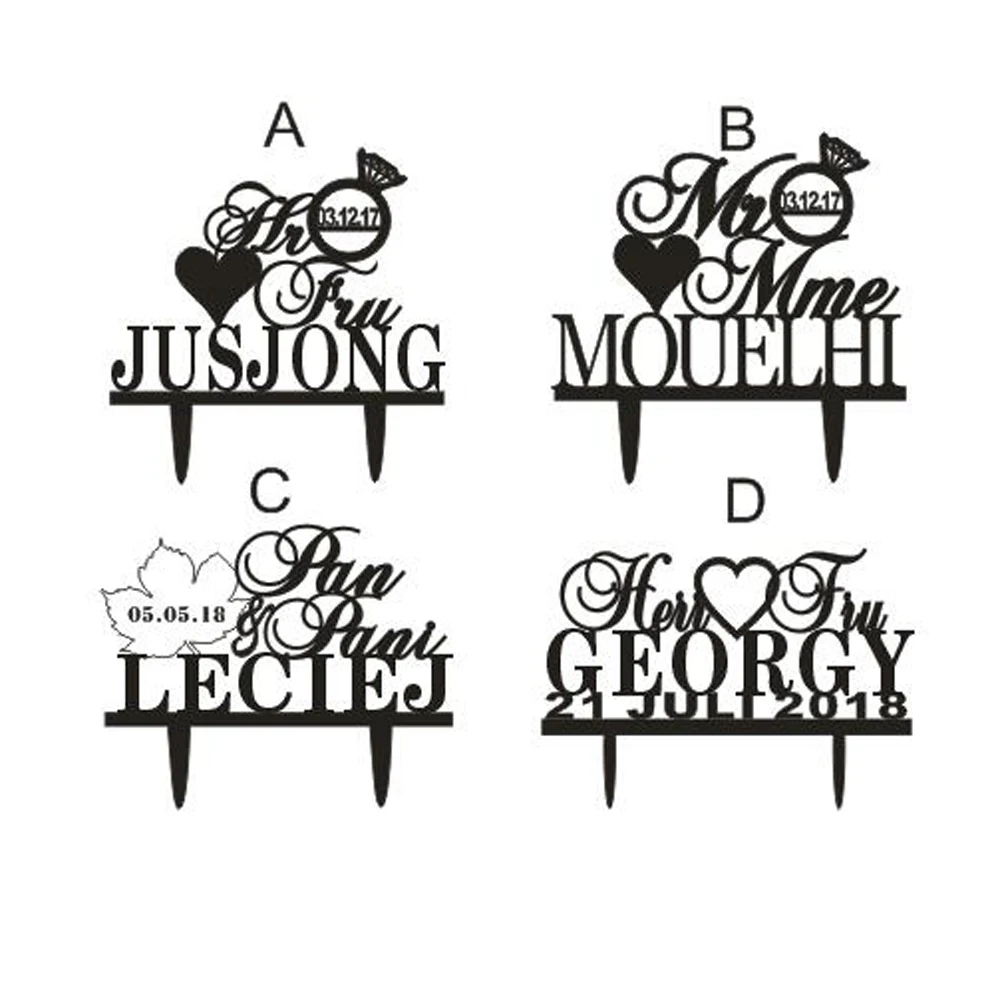Personalized Name&Date Modern Wedding Cake Topper,Custom Mr and Mrs with heart Ring Wedding Cake Topper ,Wedding Decor Supplies (2)