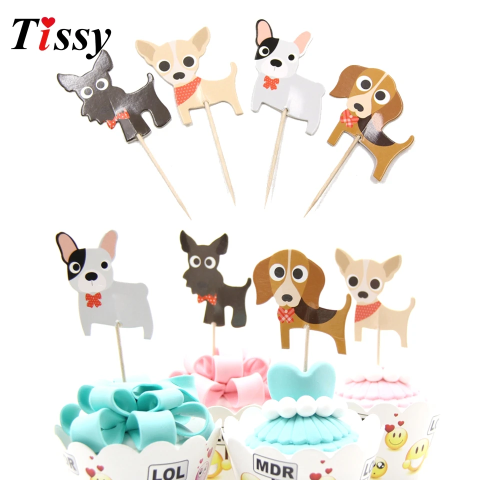24PCS Cute Cat&Dog Cupcake Toppers Dessert Cake Topper For DIY Dessert