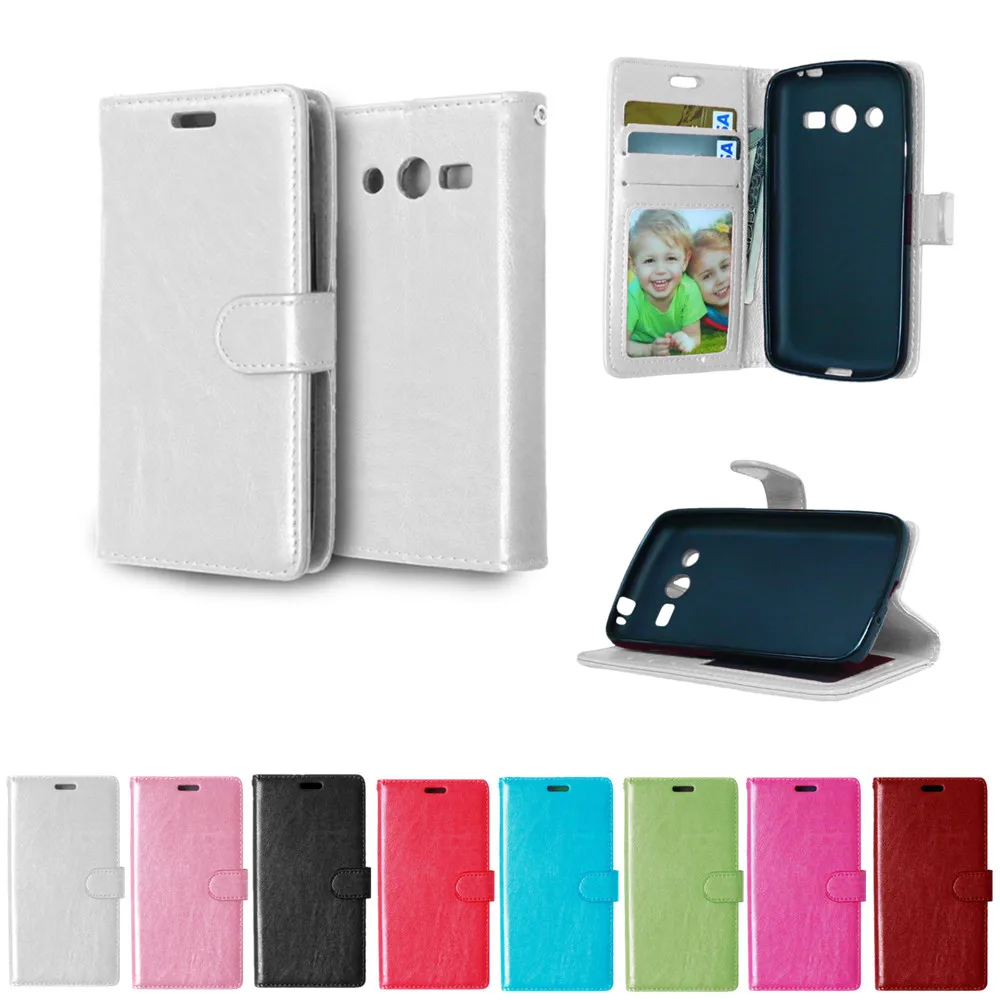 

For Samsung Galaxy Core G386F SM-G386F Solid color Leather Cases Fashion Card Slot Stand Wallet Photo Frame Flip Phone Cover