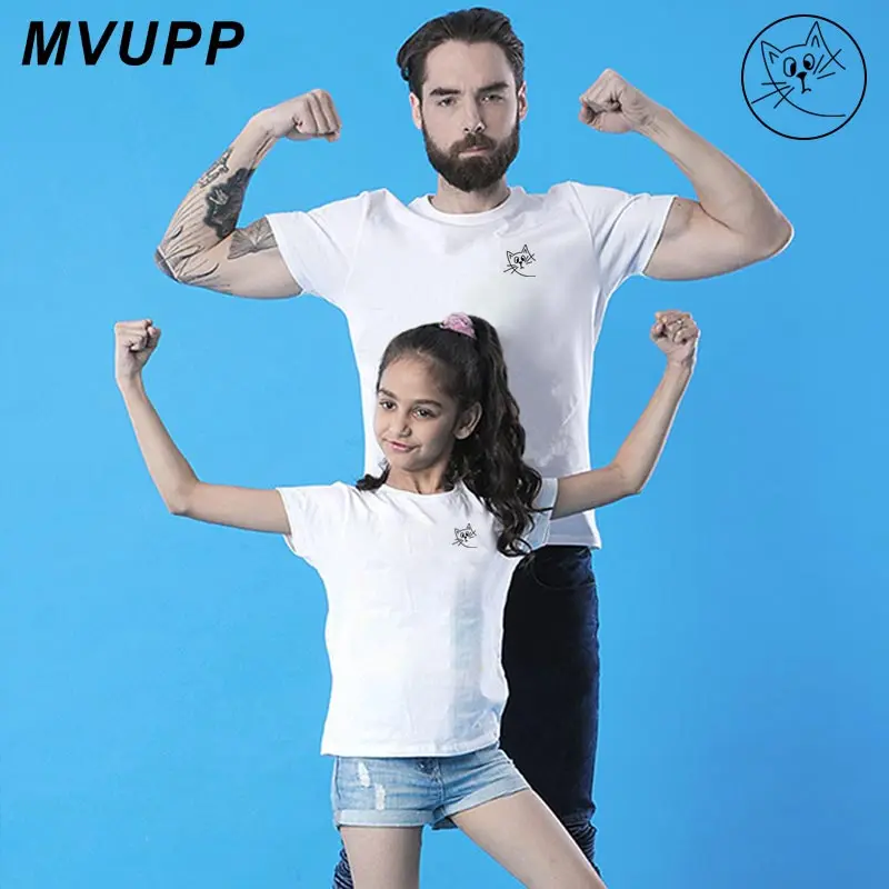 

cat print father daughter matching clothes for daddy mommy and me t shirt mother son outfits mom girl boy family look mum baby