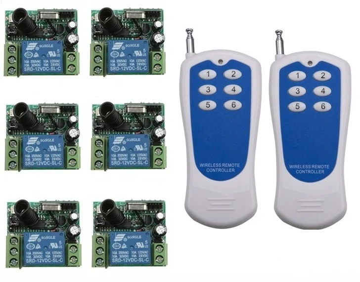

RF Wireless remote control system 20-200M 2pcs (controller)transmitter +6 receiver(switch)12V 10A 315MHZ-433MHZ Free shipping