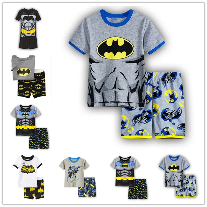 Baby Batman Pajamas Set Boys Girls Sleepwear Cartoon Kids Nightgown Costumes Set Shorts + Short Sleeve Tees Children Clothing