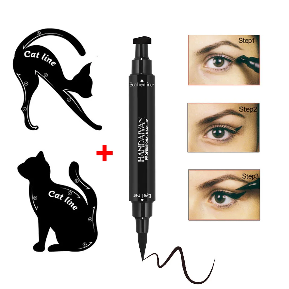 Goede Dual ended Vloeibare Eyeliner Potlood Pro Waterdichte Stempel Potloden Arrow Eye Liner Stamper Pen Met Kat Lijn Oogmake up stencils