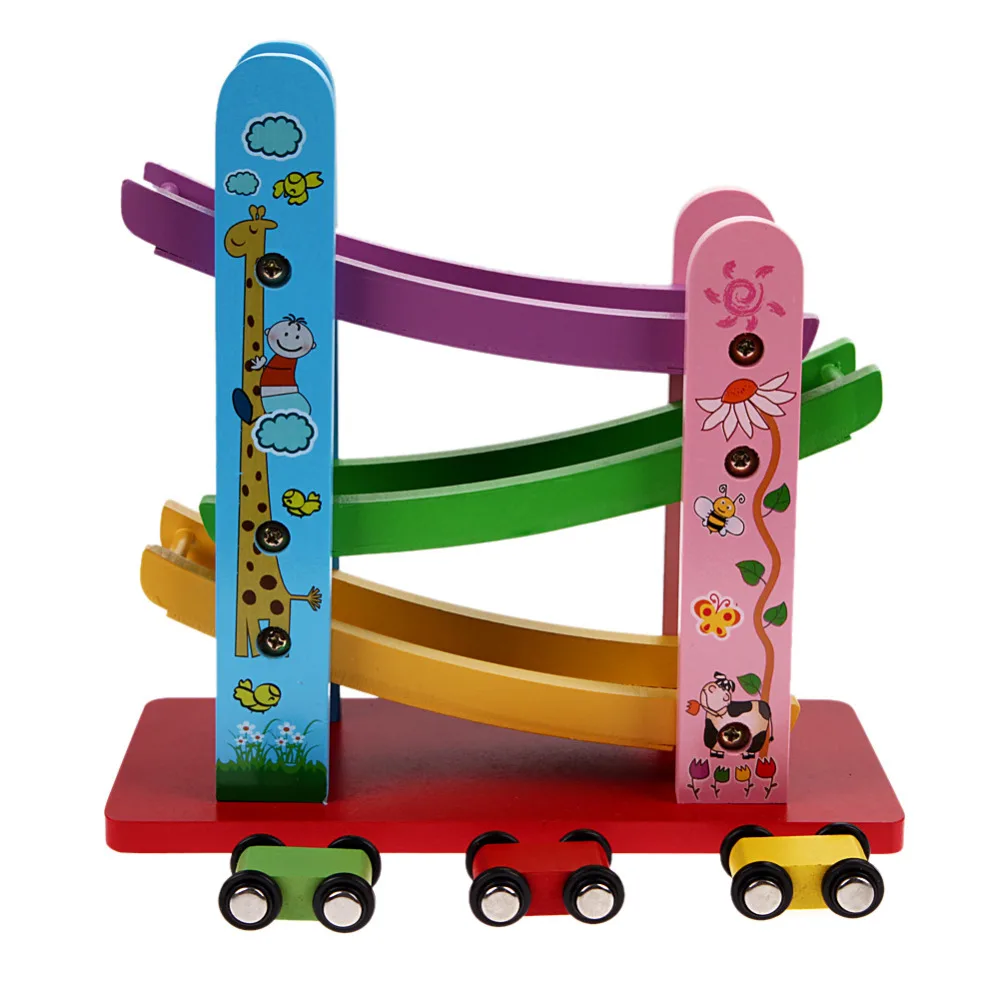 Kids Children Trolley Track Classic font b Toys b font Slippery Car Color Design Environmentally Wooden