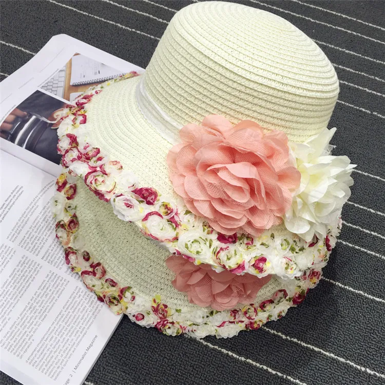 2018 Summer New Arrived Sweet Lady Lace Floral Straw Hat Outdoor Sunscreen Casual Beach Sun Hat ACA79 (7)