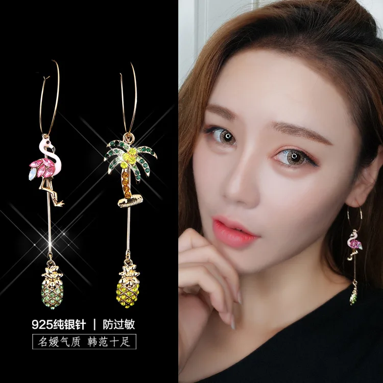 Flamingo Coconut pineapple CZ earring Hypoallergenic fadeless alloy fashion jewelry dangle earrings for women gift