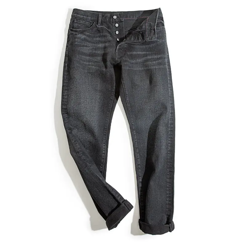 MADEN мужские вымытые джинсы прямого покроя с карманом квадратной формы, черный светильник, синий цвет - Цвет: Черный