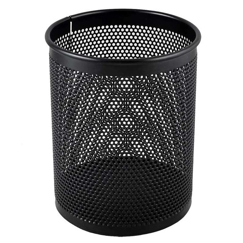 

8 cm Diameter Cylinder Shaped Mesh Design Metal Pen Ruler Pen Covers, Black