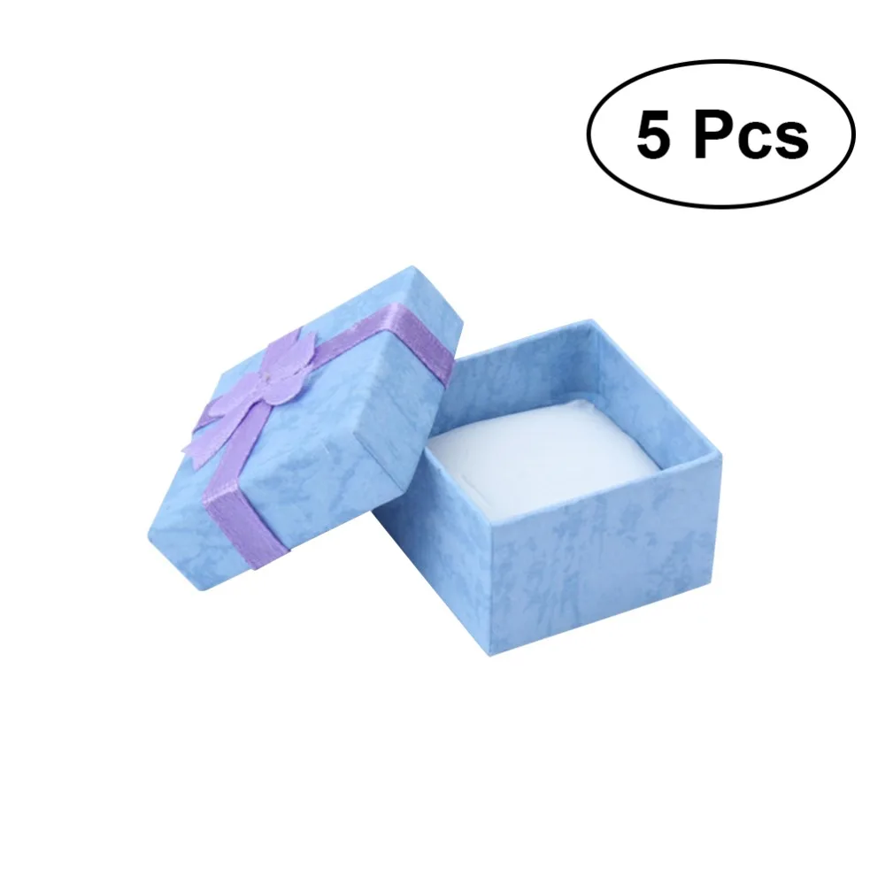 5pcs Square Small Gift Box with Bowknot Decor for Ring Earrings