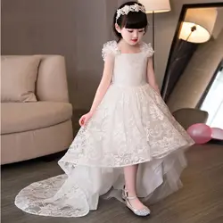 Новое поступление 2015 года; роскошное Европейское элегантное однотонное белое платье принцессы для свадебной церемонии для девочек с