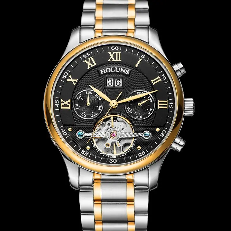 Мужские механические часы Skeleton Tourbillon автоматические полностью стальные из