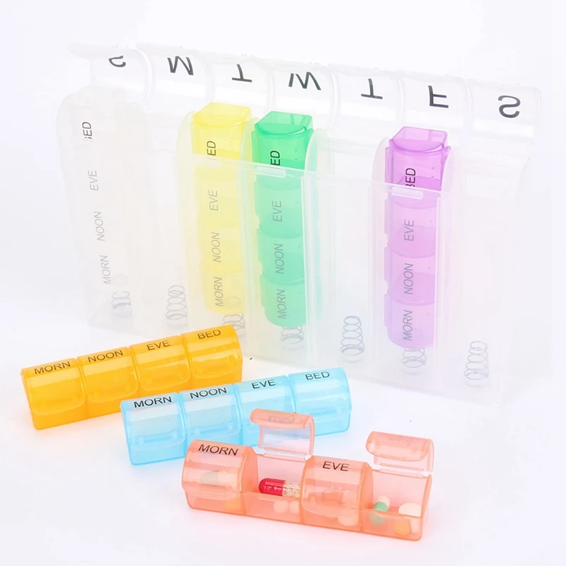 28 Grid Spring Pill Cases 7 Day Weekly Pillbox Plastic Storage Container Medicine Box Storage Of Tablets Colorful Pill Dispenser
