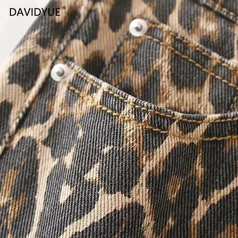 winter Leopard print jeans woman Streetwear high waist jeans plus size korean loose punk straight pants long trousers 2019