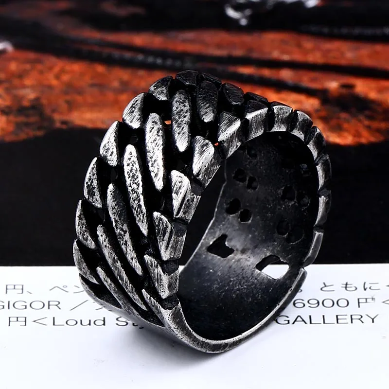 Man Wide Chain Knitting Ring Personality Exagerrated Stainless Steel Special Jewelry BR2018 US size - Цвет основного камня: BR8-499