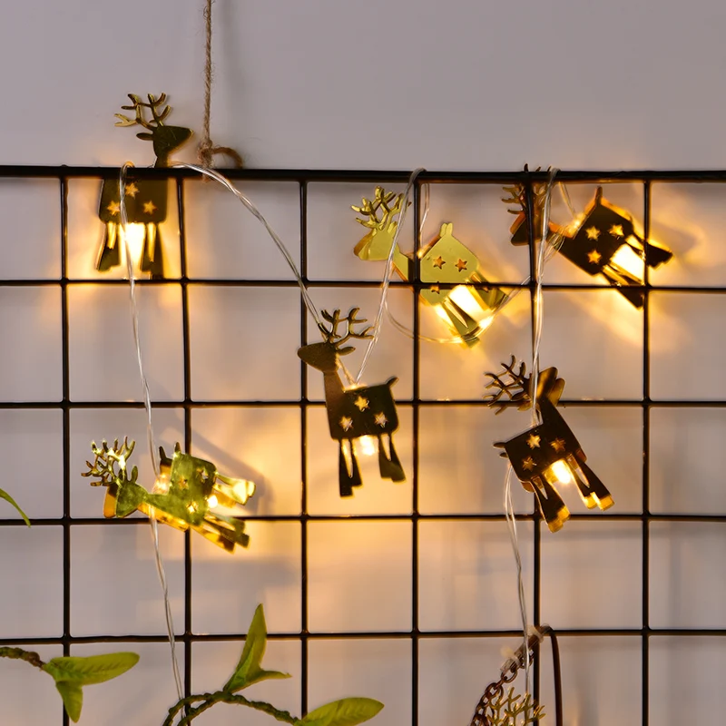 

10 Led Nordic Metal Gold Elk Luminaria Battery Operated String Lights 1.5m LED Decoration For Christmas Garland On The Window