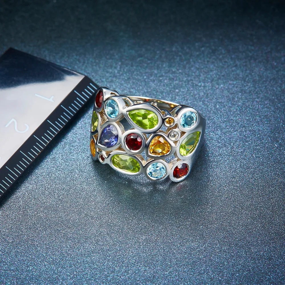 Hutang драгоценный камень топаз кольцо, натуральный гранат цитрин 925 пробы серебряные Кластерные кольца для женщин, изысканные элегантные ювелирные изделия подарок